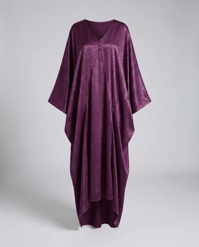 Damen eleganter Kaftan mit fließendem Schnitt und Kunstleder Akzenten