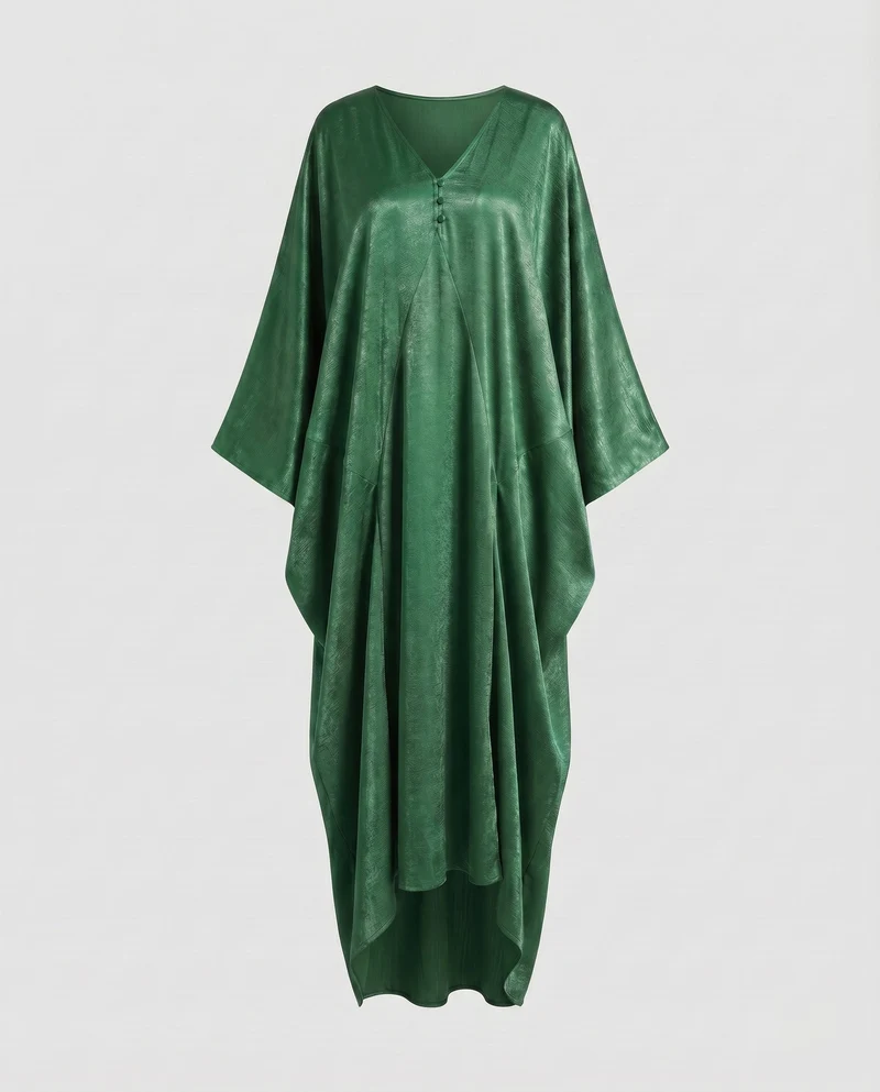 Damen eleganter Kaftan mit fließendem Schnitt und Kunstleder Akzenten
