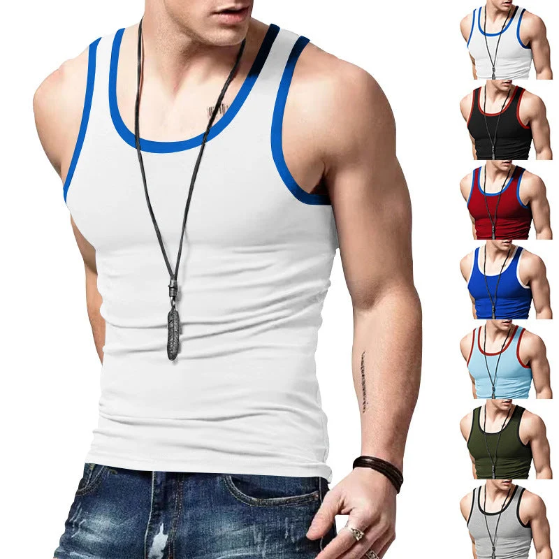 Herren nan eng anliegendes Sport-Top aus elastischem Baumwollmix mit kontrastierter Einfassung