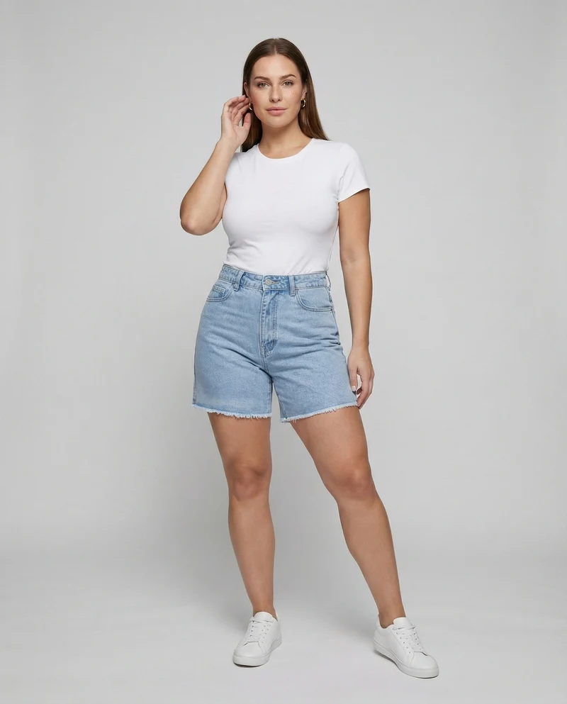 Damen Retro Ausgefranster Saum Denim Kurzjeans