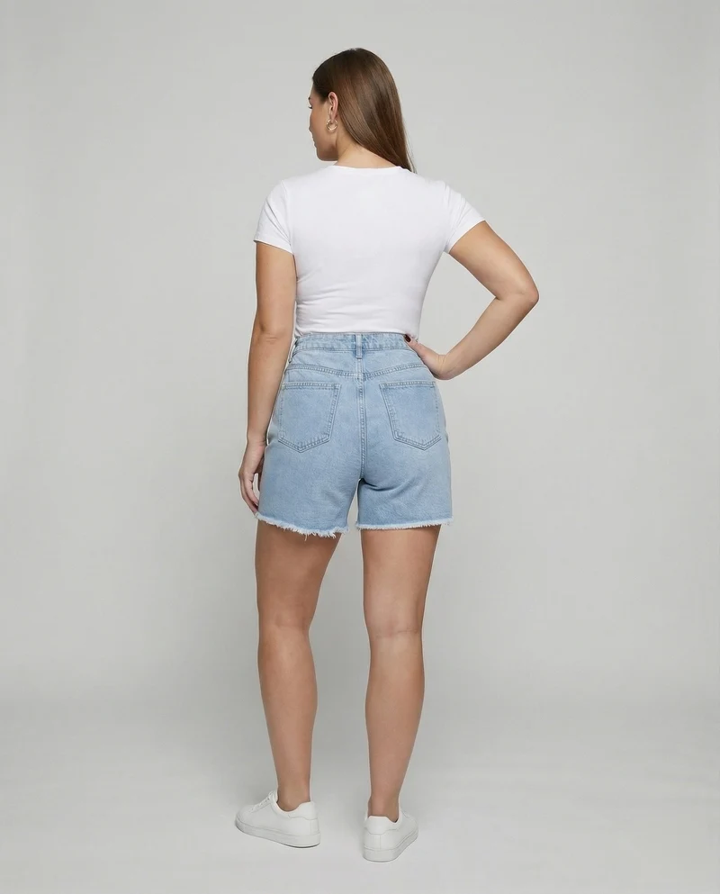 Damen Retro Ausgefranster Saum Denim Kurzjeans