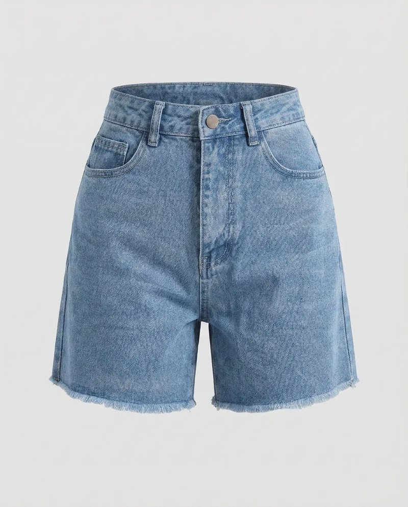 Damen Retro Ausgefranster Saum Denim Kurzjeans