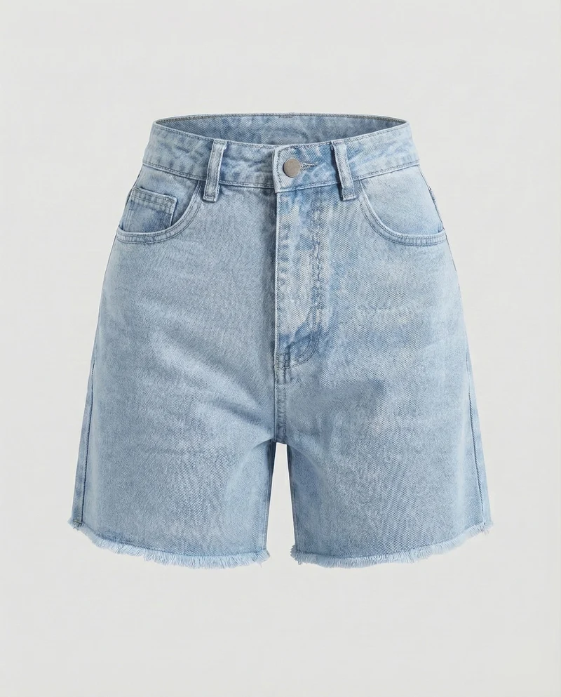 Damen Retro Ausgefranster Saum Denim Kurzjeans