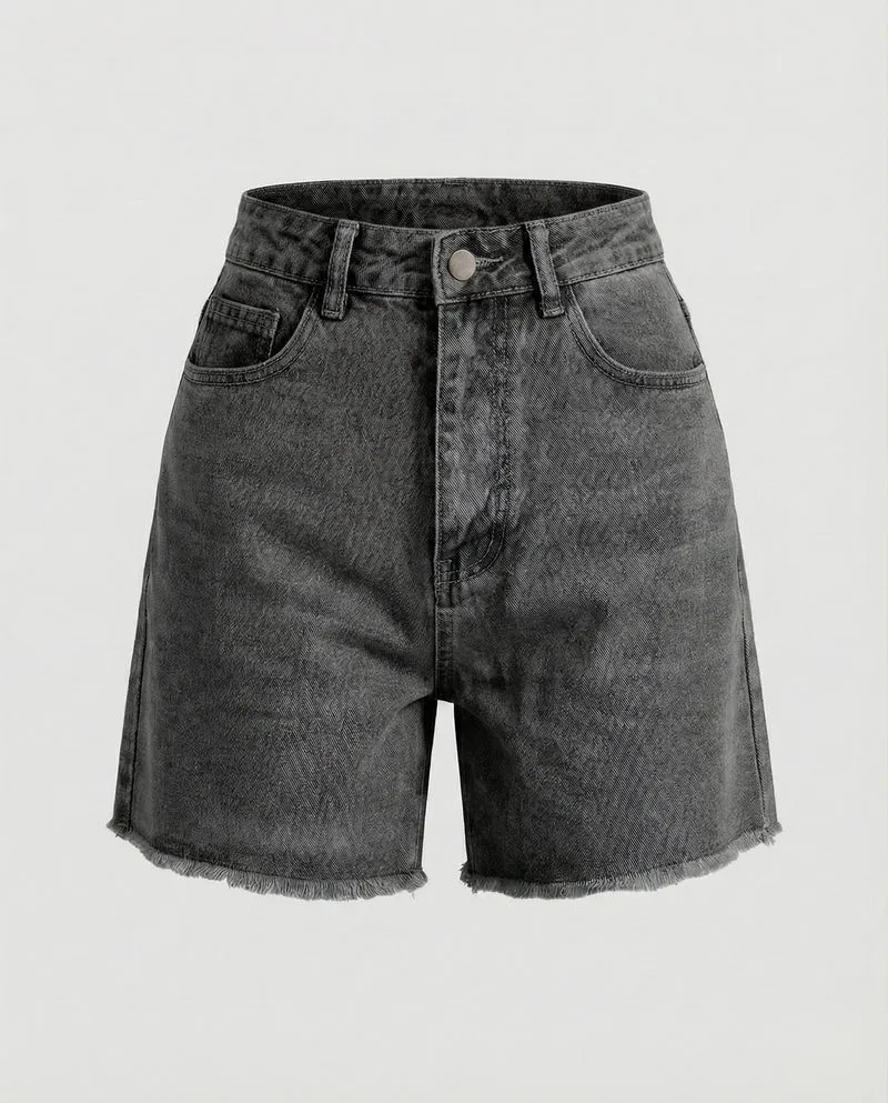 Damen Retro Ausgefranster Saum Denim Kurzjeans