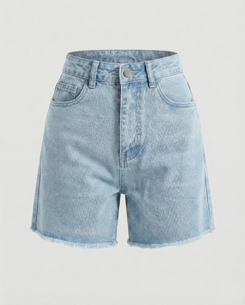 Damen Retro Ausgefranster Saum Denim Kurzjeans