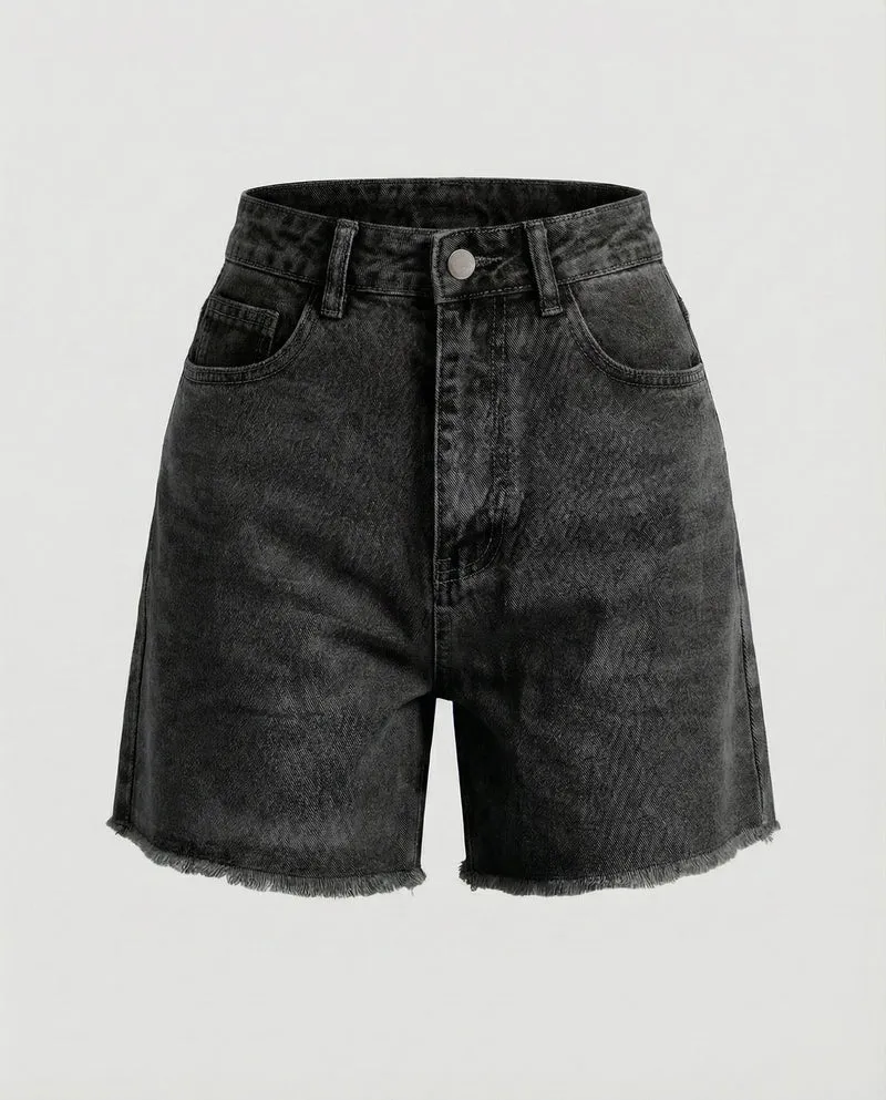 Damen Retro Ausgefranster Saum Denim Kurzjeans