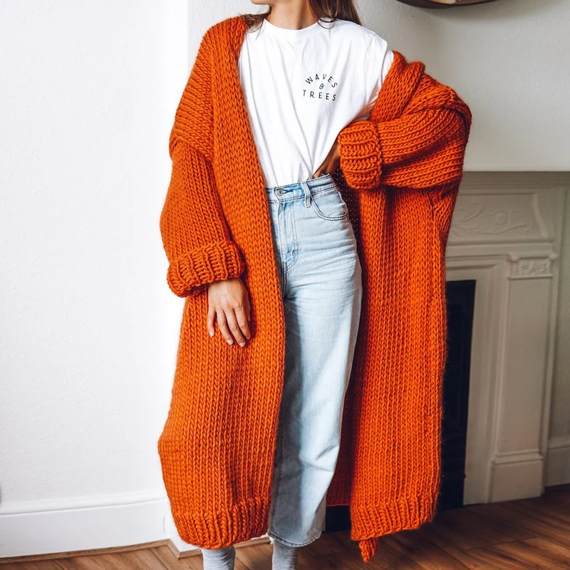 Damen Langärmeliger Grobstrick Cardigan Nord Taschen
