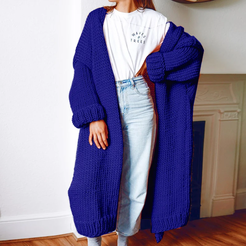 Damen Langärmeliger Grobstrick Cardigan Nord Taschen