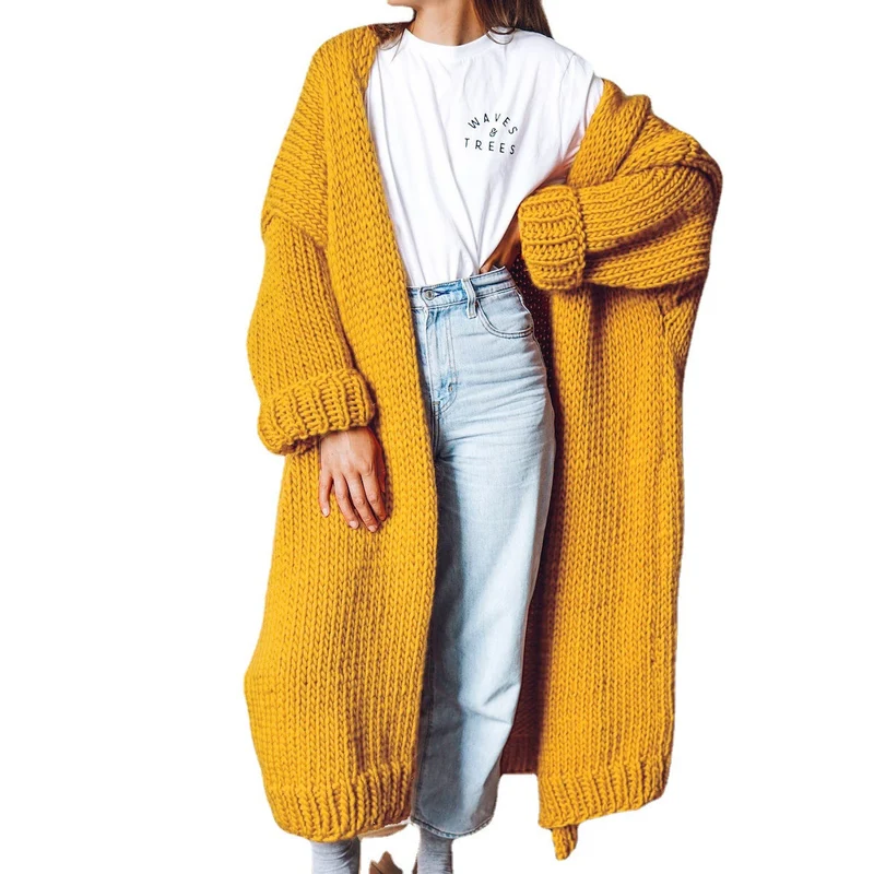Damen Langärmeliger Grobstrick Cardigan Nord Taschen