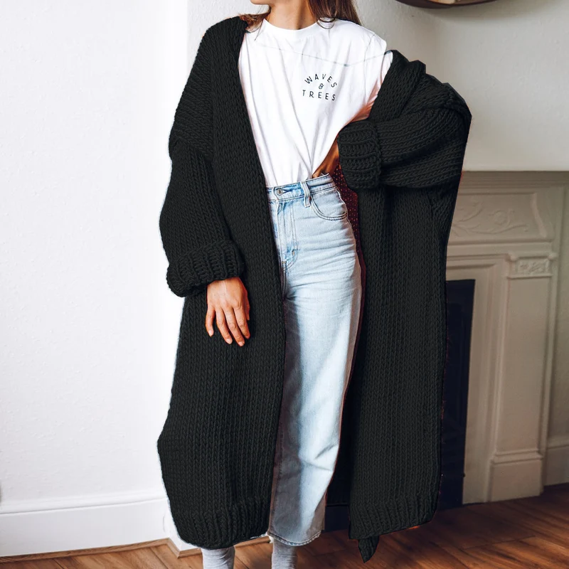 Damen Langärmeliger Grobstrick Cardigan Nord Taschen
