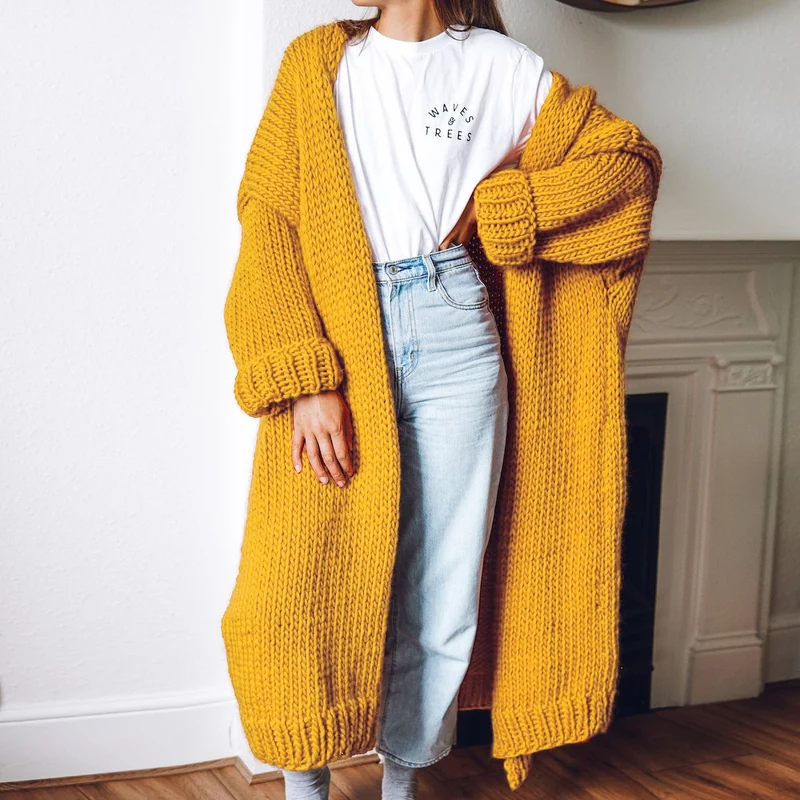 Damen Langärmeliger Grobstrick Cardigan Nord Taschen