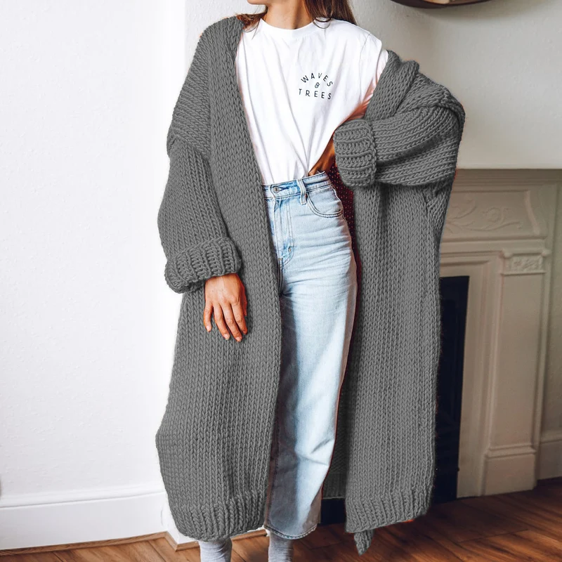 Damen Langärmeliger Grobstrick Cardigan Nord Taschen