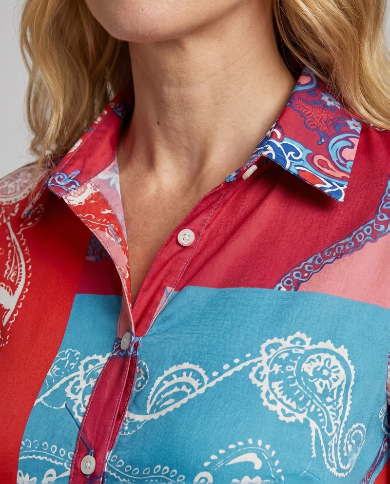 Damen Maxikleid mit modernem Paisleymuster und bindbarem Taillengürtel