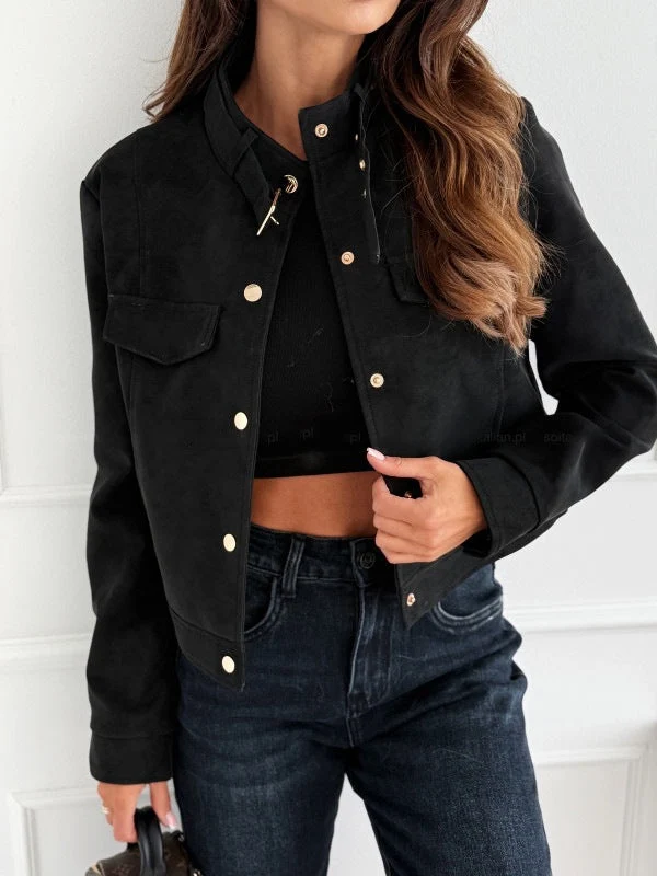 Damen elegante Jacke aus weichem Wildleder mit Knopfdetails