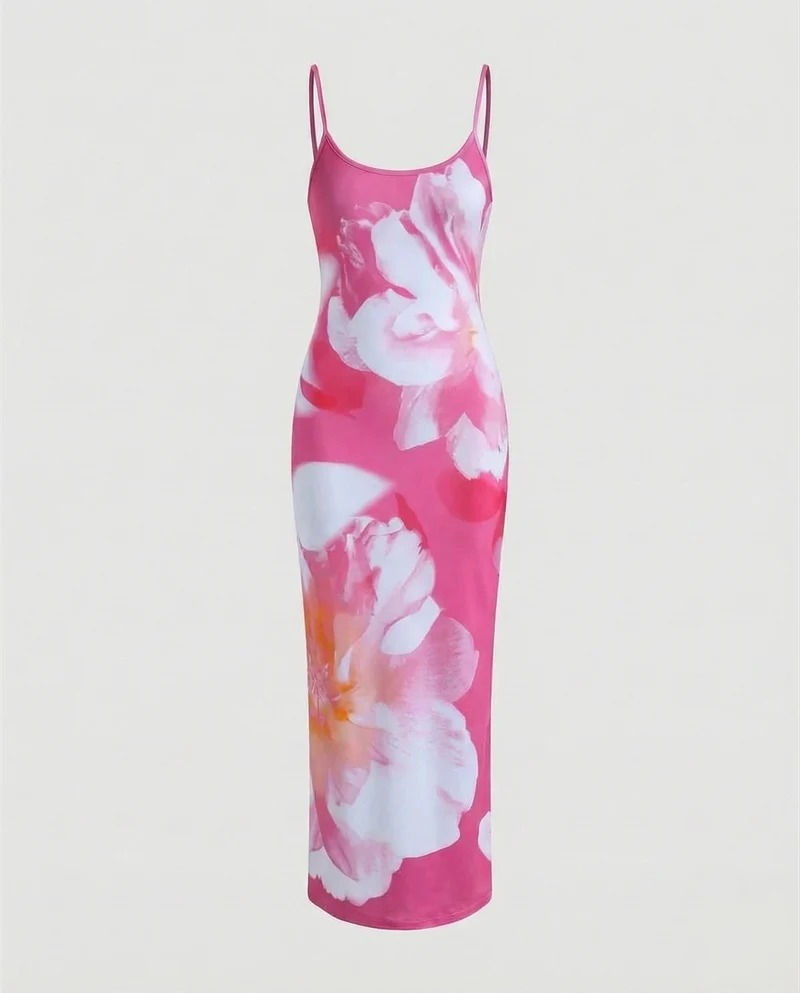 Damen Grafische Seitlicher Orchideenprint MischgewNord Taschene Maxikleid
