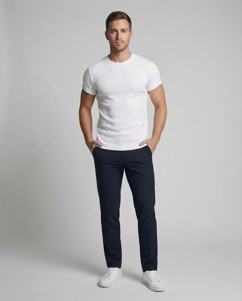 Herren Sportshirt Figurbetont Rundhals Stretch Baumwollmix