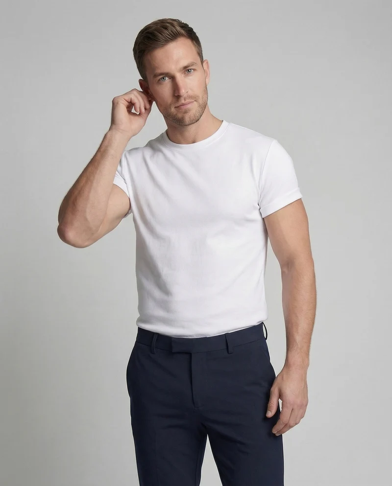 Herren Sportshirt Figurbetont Rundhals Stretch Baumwollmix