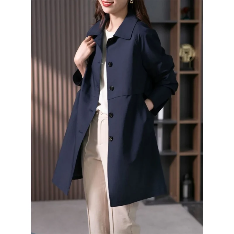 Trenchcoat Tailliert Fit Klassischer Kragen Einreiher Mid-Thigh Länge