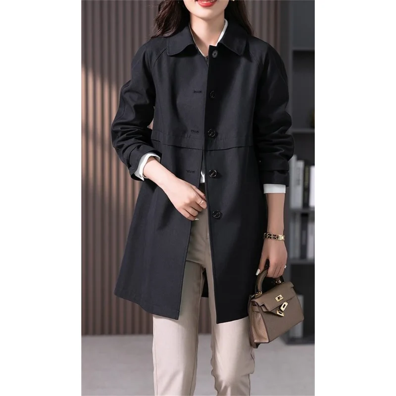 Trenchcoat Tailliert Fit Klassischer Kragen Einreiher Mid-Thigh Länge