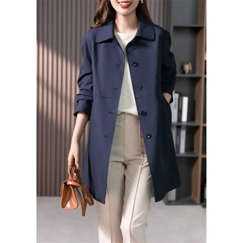 Trenchcoat Tailliert Fit Klassischer Kragen Einreiher Mid-Thigh Länge