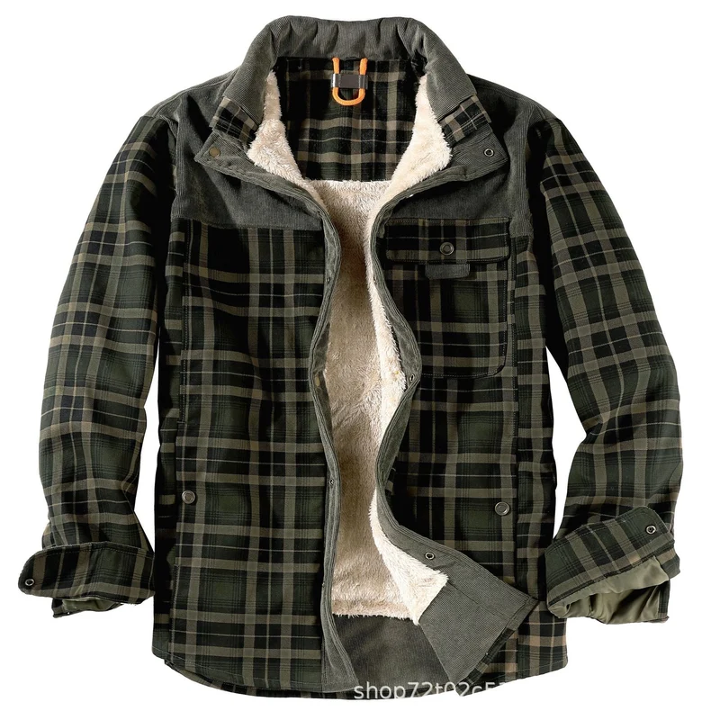 Herren gefütterte Karojacke mit Teddyfell-Hausschicht und praktischen Taschen