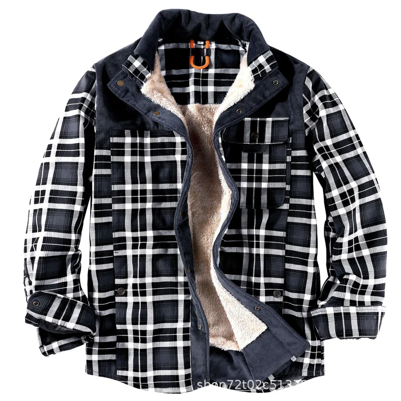 Herren gefütterte Karojacke mit Teddyfell-Hausschicht und praktischen Taschen