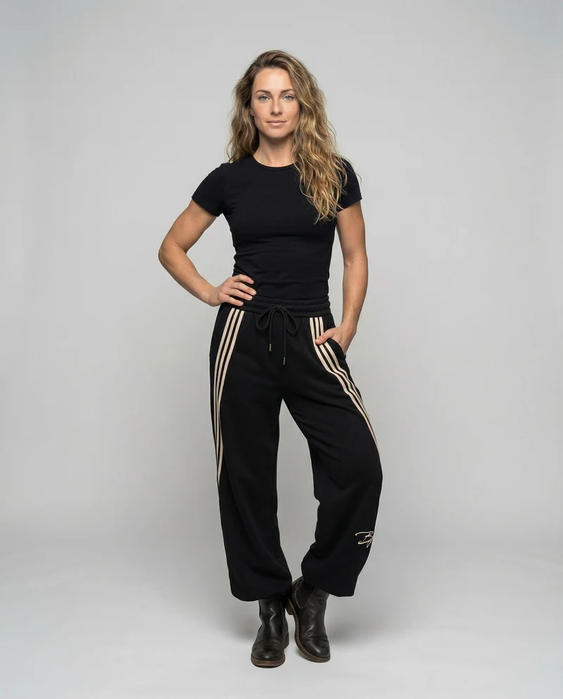 Damen nan übergroße Baggy-Sweathose mit hohem Komfortbund, Kordelzug und seitlichen Dreistreifen