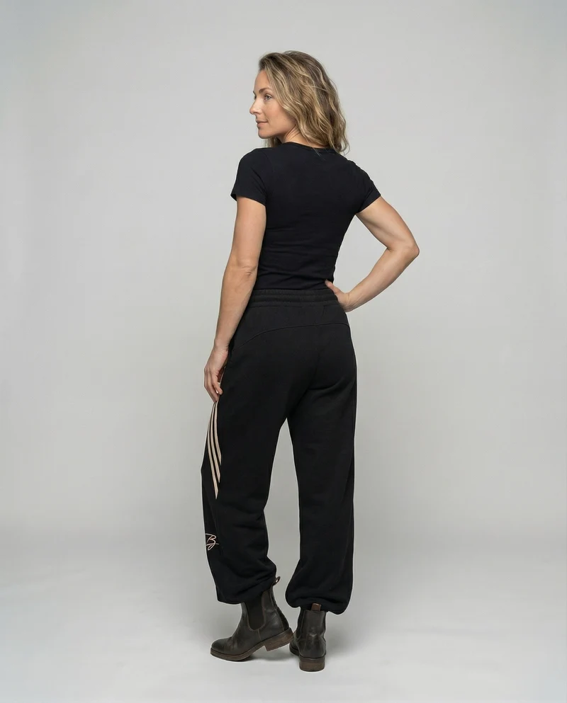 Damen nan übergroße Baggy-Sweathose mit hohem Komfortbund, Kordelzug und seitlichen Dreistreifen