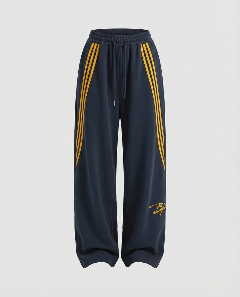 Damen nan übergroße Baggy-Sweathose mit hohem Komfortbund, Kordelzug und seitlichen Dreistreifen