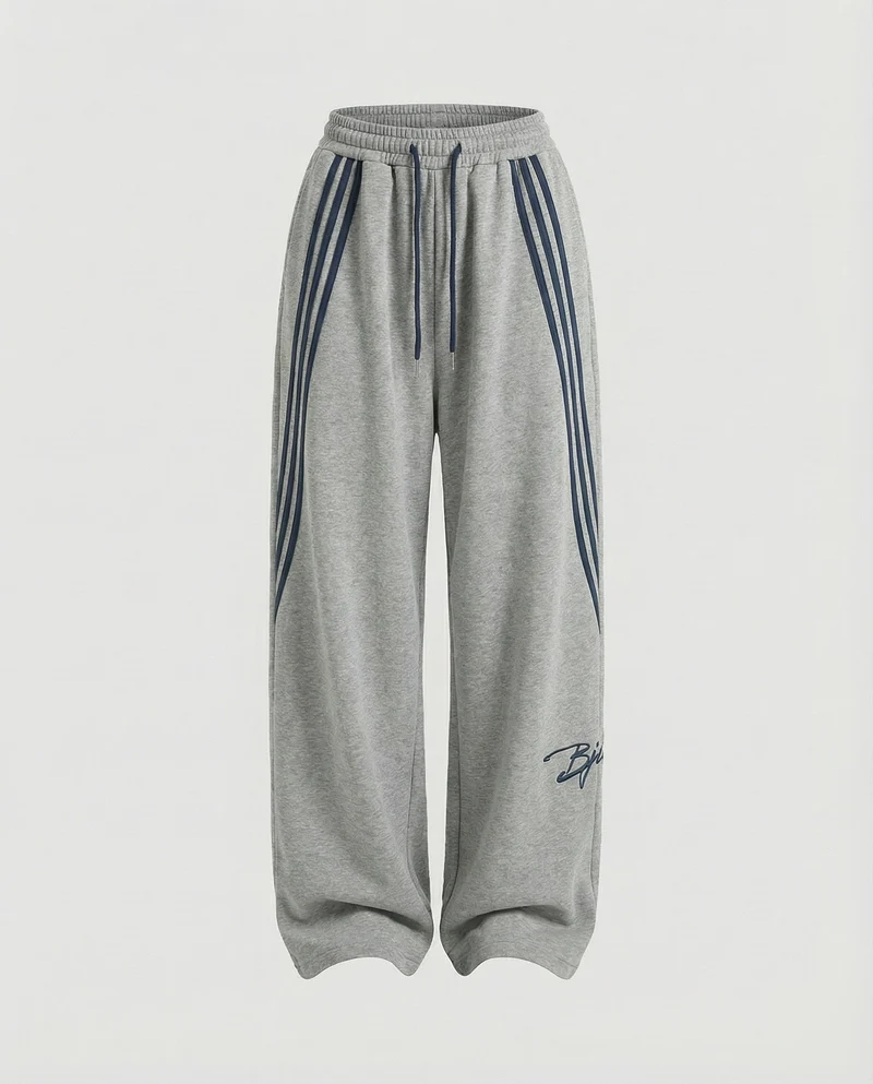 Damen nan übergroße Baggy-Sweathose mit hohem Komfortbund, Kordelzug und seitlichen Dreistreifen