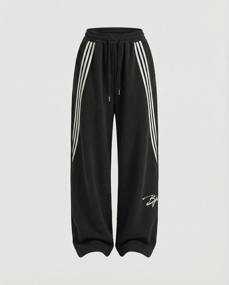 Damen nan übergroße Baggy-Sweathose mit hohem Komfortbund, Kordelzug und seitlichen Dreistreifen