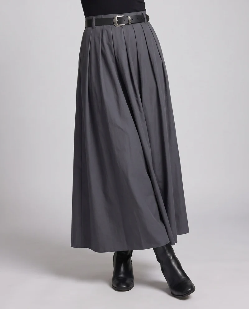 Damen Plissierter Maxi Rock mit Gürtel