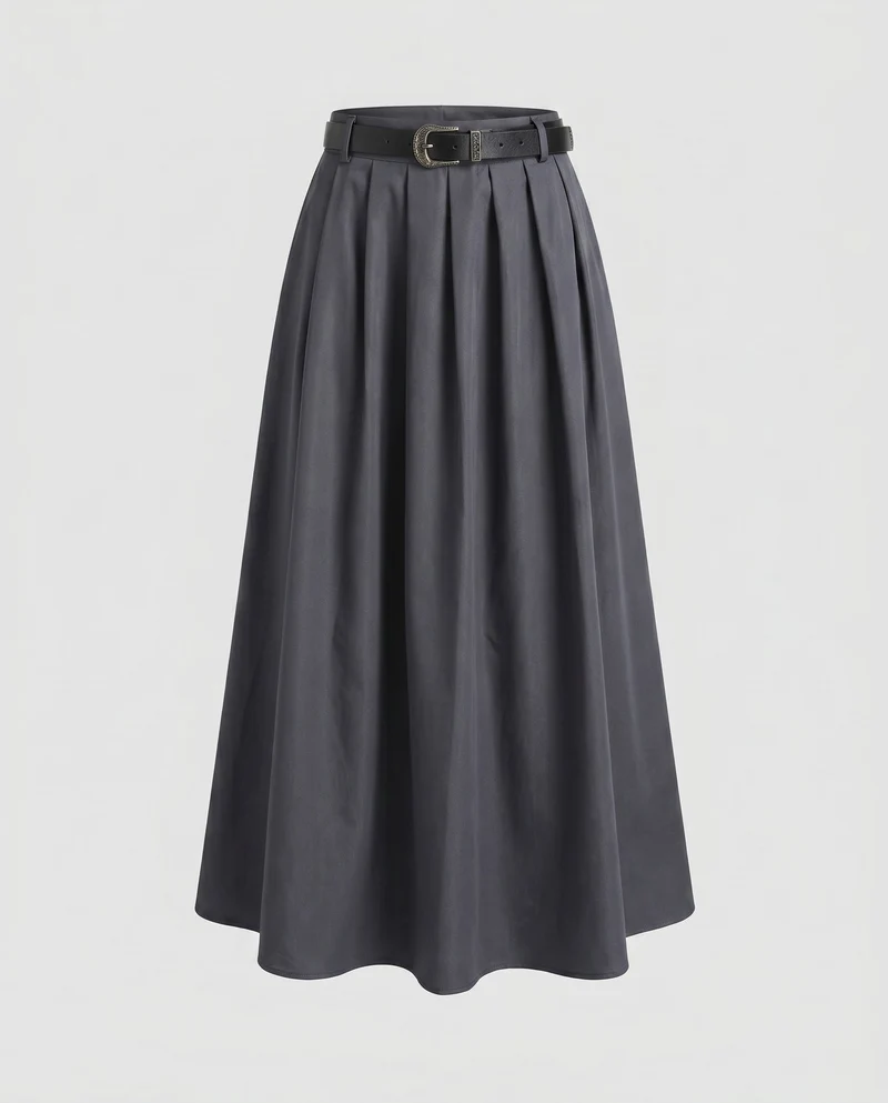 Damen Plissierter Maxi Rock mit Gürtel