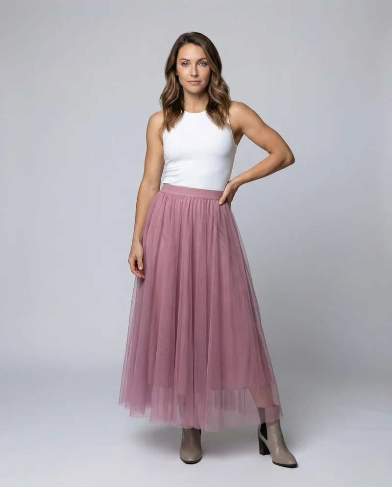 Damen Edle Satin-Unterfütterung Tüll Tüll-Volumen-Maxirock