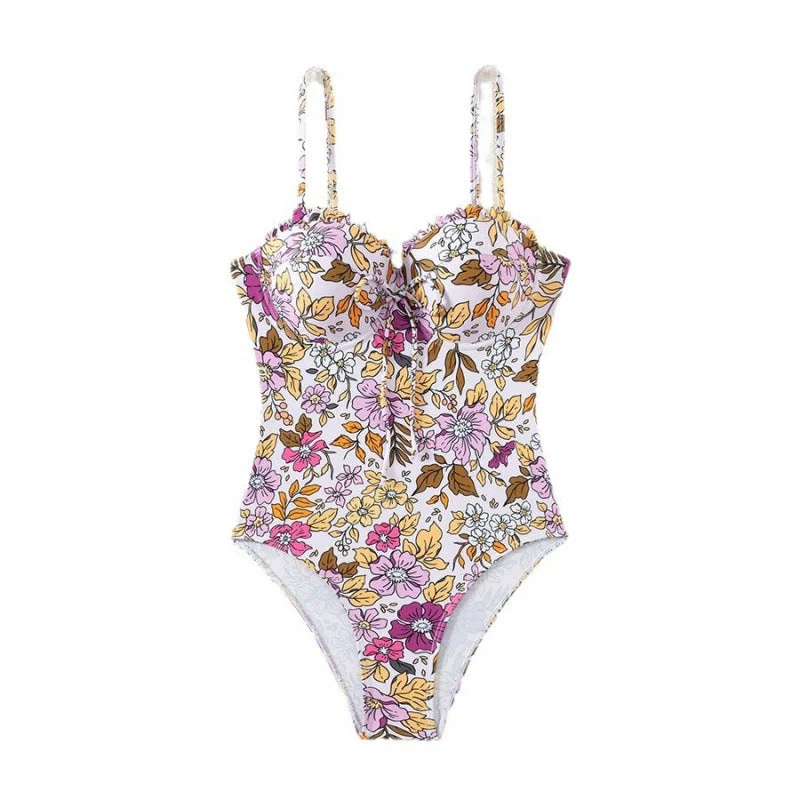 Damen Einteiliger Badeanzug mit floralem Design und traumhaftem Ausschnitt