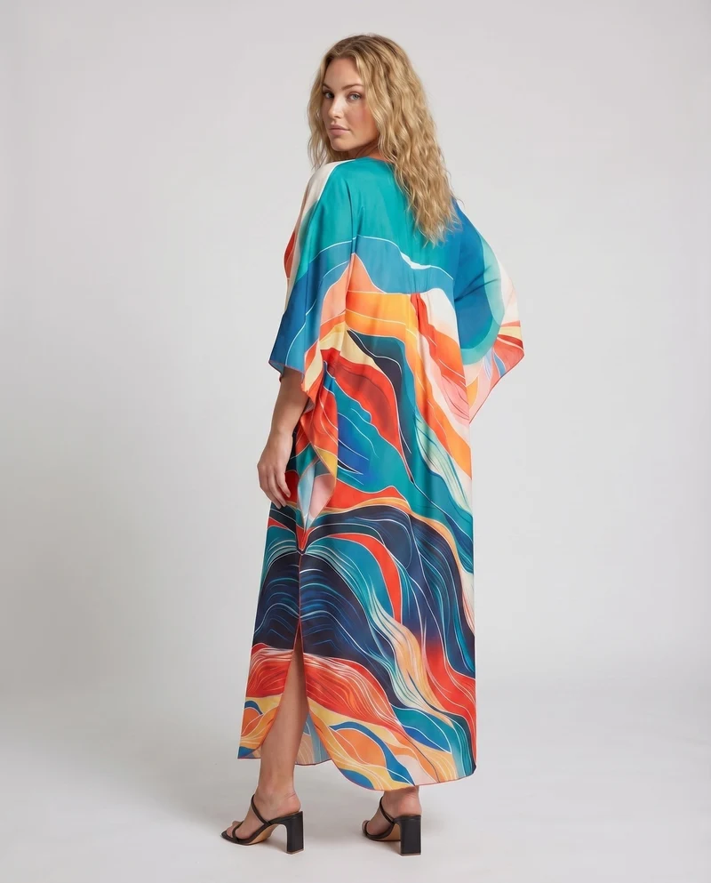 Damen Kaftan-Maxi Kimonoärmel Geflochtene Brustverzierung V-Ausschnitt