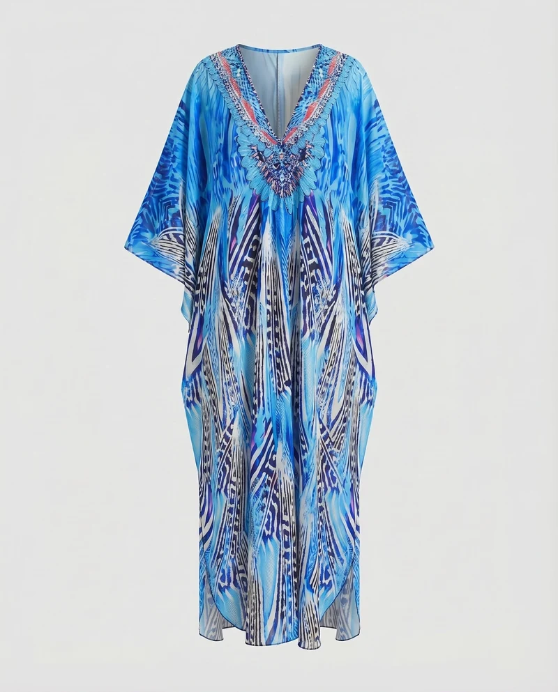 Damen Kaftan-Maxi Kimonoärmel Geflochtene Brustverzierung V-Ausschnitt