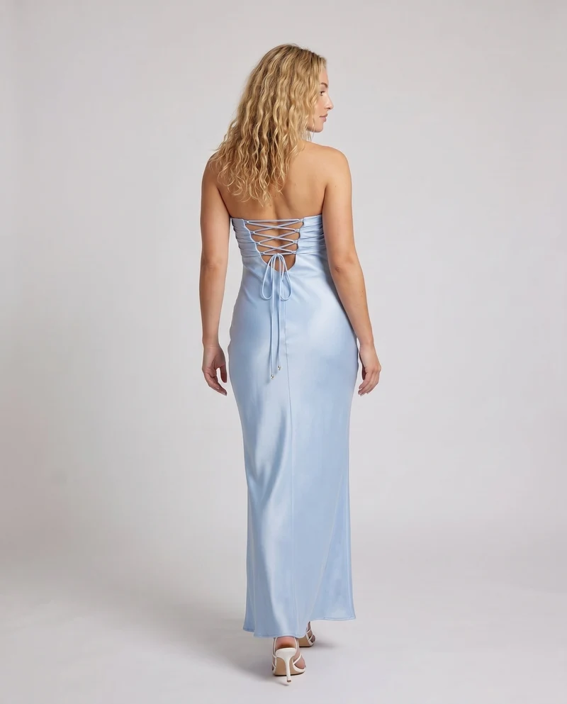 Damen Elegantes Langarm-Maxikleid mit schimmerndem Satin-Nord Taschen