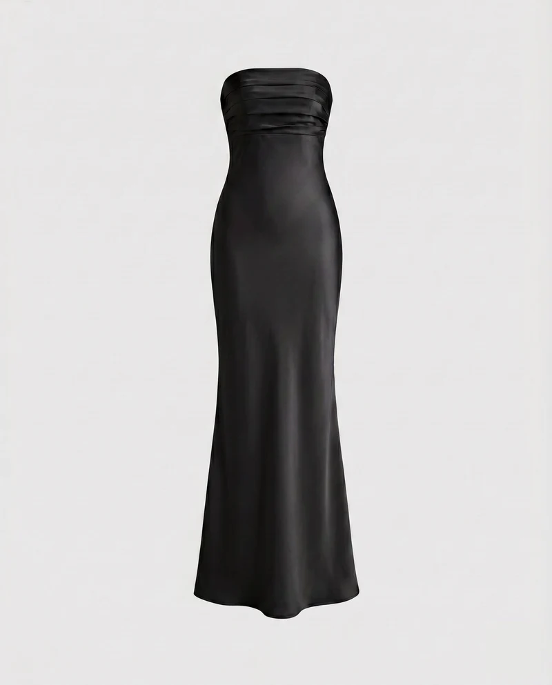 Damen Elegantes Langarm-Maxikleid mit schimmerndem Satin-Nord Taschen
