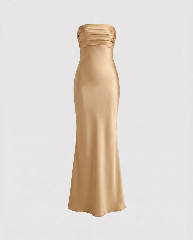 Damen Elegantes Langarm-Maxikleid mit schimmerndem Satin-Nord Taschen