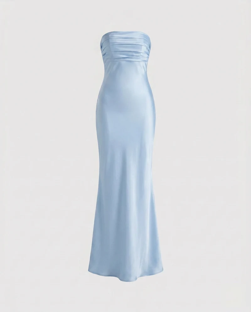 Damen Elegantes Langarm-Maxikleid mit schimmerndem Satin-Nord Taschen