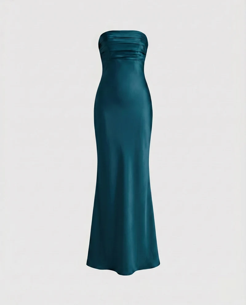 Damen Elegantes Langarm-Maxikleid mit schimmerndem Satin-Nord Taschen
