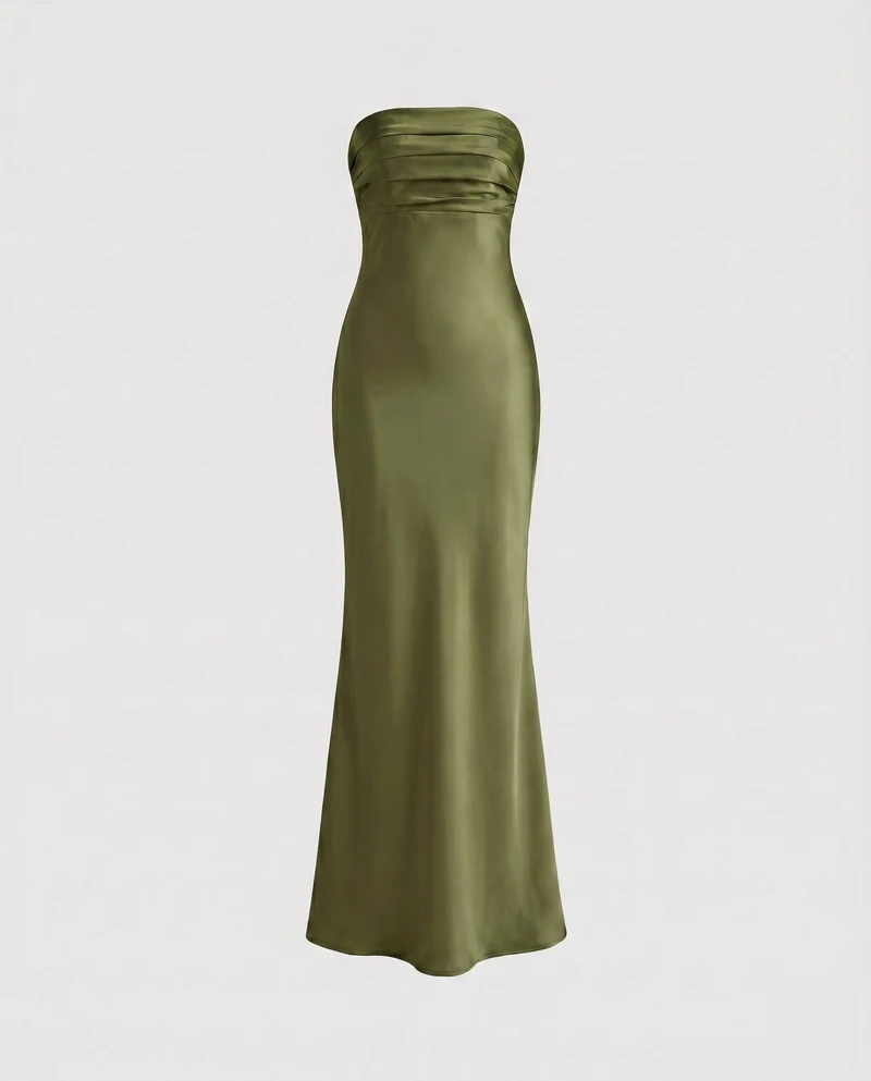 Damen Elegantes Langarm-Maxikleid mit schimmerndem Satin-Nord Taschen
