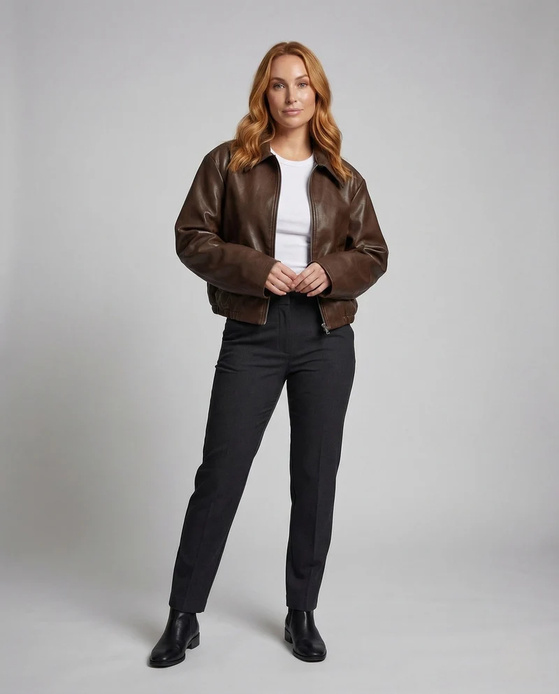 Damen Lederjacke Kurz Revers