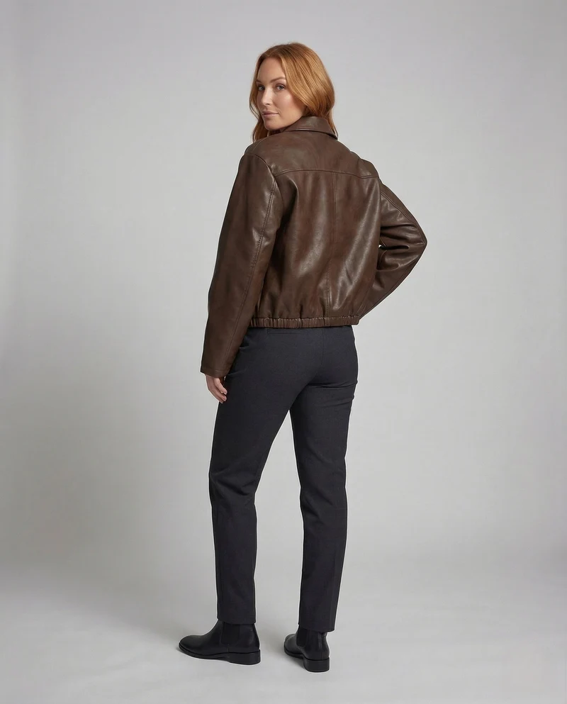 Damen Lederjacke Kurz Revers