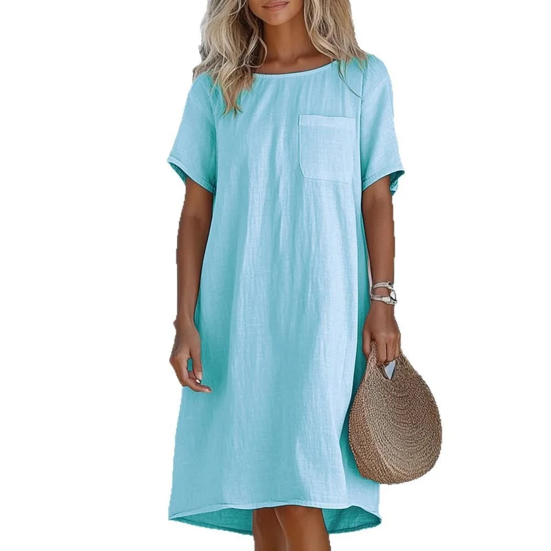 Damen lässiges Leinenmaxikleid mit praktischen Taschen