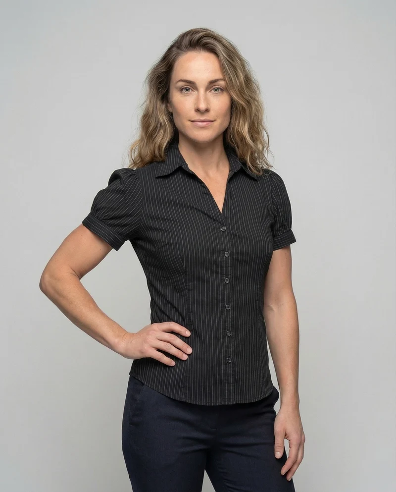 Damen Hemdbluse Nadelstreifen Umschlagärmel