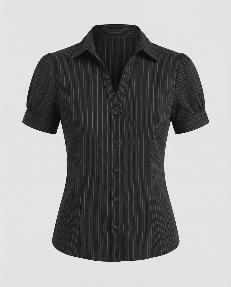 Damen Hemdbluse Nadelstreifen Umschlagärmel