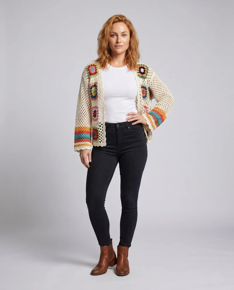Damen Häkeljacke mit buntem Muster