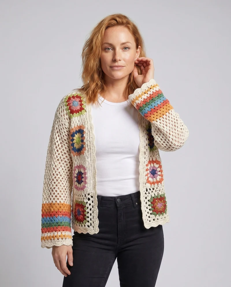 Damen Häkeljacke mit buntem Muster
